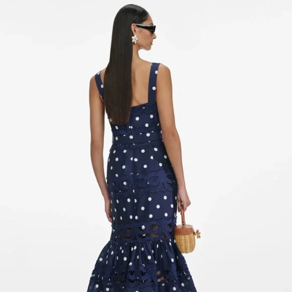 Self-Portrait Navy and White Polka Dot Midi Dress - Picture 3 of 8